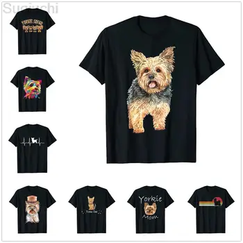 100% Хлопок, Силуэт Йоркширского терьера Yorkie Sunset для Владельца собаки, Футболка с графическим рисунком Harajuku, Модная футболка XS-5XL 0