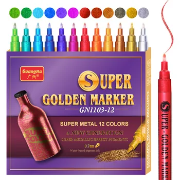 12 Цветов суперметаллических маркеров 0,7 мм Золотой блестящий водостойкий фломастер для модели МеталлТкань Стекло Дерево Холст Керамический лак для ногтей