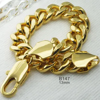 18-каратное желтое золото GF с вакуумным покрытием бордюрные кольца звено цепи твердый мужской женский браслет B147 2