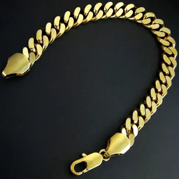 18-каратное желтое золото GF с вакуумным покрытием бордюрные кольца звено цепи твердый мужской женский браслет B147 3