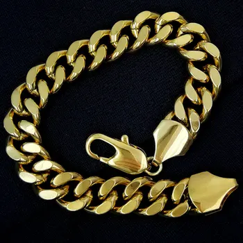 18-каратное желтое золото GF с вакуумным покрытием бордюрные кольца звено цепи твердый мужской женский браслет B147 4