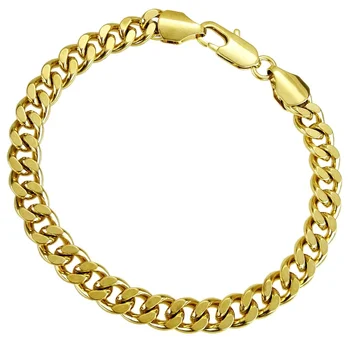 18-каратное желтое золото GF с вакуумным покрытием бордюрные кольца звено цепи твердый мужской женский браслет B147 5