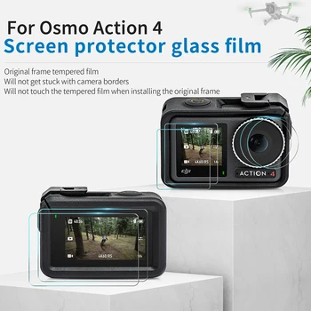2 упаковки защитного экрана из закаленного стекла, крышка из закаленного стекла, простая установка, совместимая с аксессуарами для камеры DJI Action 4 1