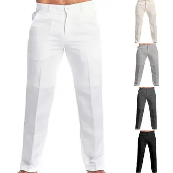 2023 Мужские повседневные льняные брюки со стоячим карманом, однотонные бело-серые брюки 3xl, мужские элегантные модные спортивные брюки, мужская уличная одежда