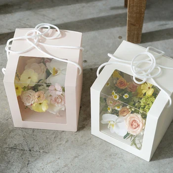 5 шт./лот Портативные подарочные коробки для хранения цветов Коробка для цветов с ручкой Свадебное украшение для вечеринки Подарочная коробка для дня рождения 0