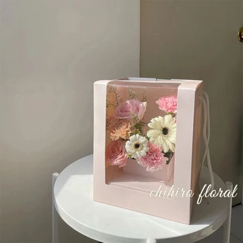 5 шт./лот Портативные подарочные коробки для хранения цветов Коробка для цветов с ручкой Свадебное украшение для вечеринки Подарочная коробка для дня рождения 1