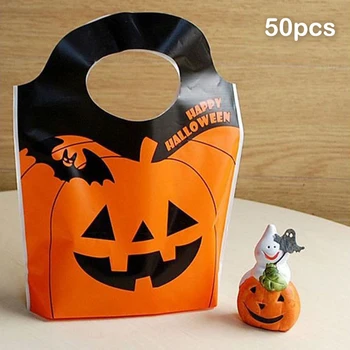 50ШТ мешочков для угощений на Хэллоуин, сумок для трюков, мешочков для конфет на Хэллоуин с ручкой для сладких закусок, принадлежностей для вечеринок на Хэллоуин