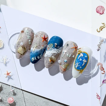 5D Цветные мягкие рельефы в виде ракушек, самоклеящиеся наклейки для украшения ногтей, Русалка, Медуза, 3D наклейки для ногтей, оптовая продажа, Прямая поставка