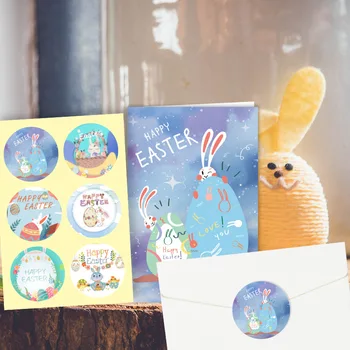 6 Комплектов Пасхальных Поздравительных открыток с Милым Мультяшным Кроликом, Поздравительных открыток, креативных открыток с наклейками на конверт 2