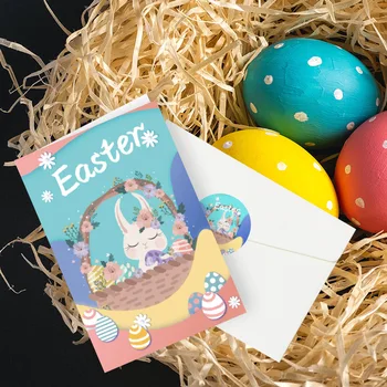 6 Комплектов Пасхальных Поздравительных открыток с Милым Мультяшным Кроликом, Поздравительных открыток, креативных открыток с наклейками на конверт 3