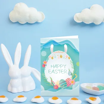 6 Комплектов Пасхальных Поздравительных открыток с Милым Мультяшным Кроликом, Поздравительных открыток, креативных открыток с наклейками на конверт 4