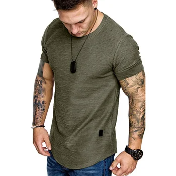A2085 Цвета, летняя мужская рубашка с коротким рукавом, повседневная, с круглым вырезом, модная эластичная посадка, забавная уличная однотонная футболка, топы в стиле хип-хоп