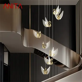 ANITA Nordic Creative Swan Подвесной Светильник Лестница Люстра Подвесные Современные Светильники для Домашней Столовой