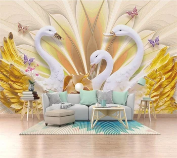 beibehang Пользовательские обои 3d роскошный золотой лебедь ювелирные изделия с тиснением ТВ фон стены гостиная спальня обои papel de parede