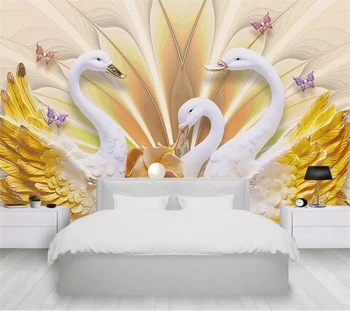 beibehang Пользовательские обои 3d роскошный золотой лебедь ювелирные изделия с тиснением ТВ фон стены гостиная спальня обои papel de parede 1