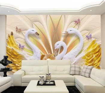 beibehang Пользовательские обои 3d роскошный золотой лебедь ювелирные изделия с тиснением ТВ фон стены гостиная спальня обои papel de parede 3