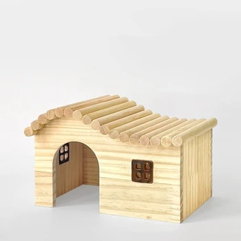 C63B Прочный деревянный домик-гнездо для хомячков Без запаха, нетоксичные Деревянные замки Маленькие 4