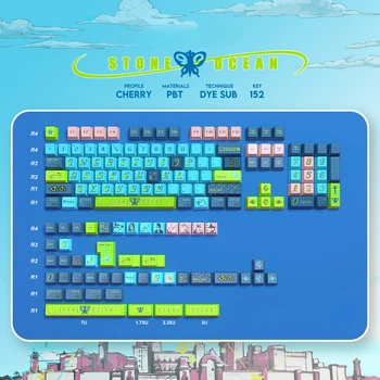 ECHOME Stone Ocean Keycap 150key Полный Набор Клавиш с Подкладкой из ПБТ-Красителя Cherry Profile Anime Key Cap для Механической Клавиатуры в Подарок Геймеру 1