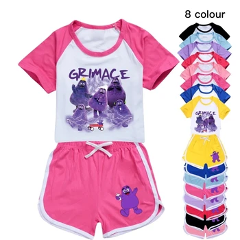 Grimace Shake / Детская одежда, Летняя Повседневная футболка для маленьких мальчиков и девочек + короткие штаны, спортивная одежда, Детские спортивные костюмы, пижамный костюм