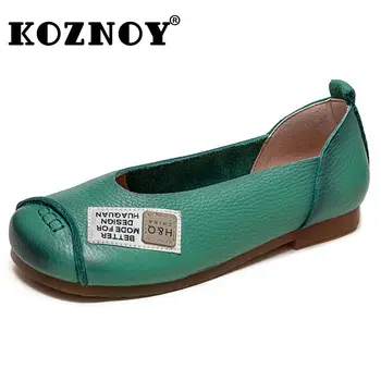 Koznoy 1 см, Новые женские мокасины из натуральной кожи, женские удобные туфли на плоской подошве, женские летние этнические неглубокие Модные туфли для девочек
