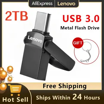 Lenovo 1 ТБ/ 2 ТБ USB 3,0 Флэш-накопитель 512 ГБ 256 ГБ Type-c 2 В 1 Высокоскоростная Флешка 128 ГБ Запоминающее Устройство Водонепроницаемый U-Накопитель для ПК