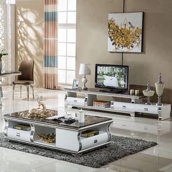 Linlamlim Стильный мебельный гарнитур для гостиной с мраморной складной подставкой для телевизора и журнальным столиком из нержавеющей стали TV Table Centro Table