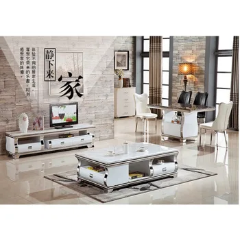 Linlamlim Стильный мебельный гарнитур для гостиной с мраморной складной подставкой для телевизора и журнальным столиком из нержавеющей стали TV Table Centro Table 4