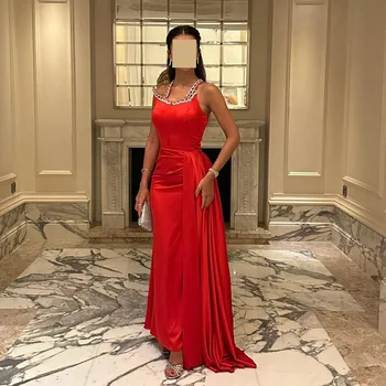 Msikoods Роскошные Красные вечерние платья Русалки с бисером на шее, драпированная юбка, платье для выпускного вечера, вечерние платья для невесты
