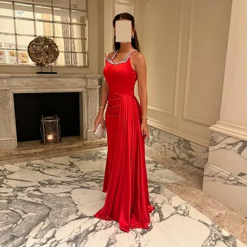 Msikoods Роскошные Красные вечерние платья Русалки с бисером на шее, драпированная юбка, платье для выпускного вечера, вечерние платья для невесты 1