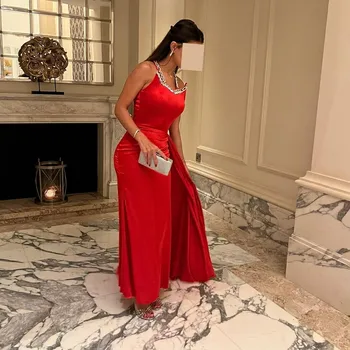 Msikoods Роскошные Красные вечерние платья Русалки с бисером на шее, драпированная юбка, платье для выпускного вечера, вечерние платья для невесты 3