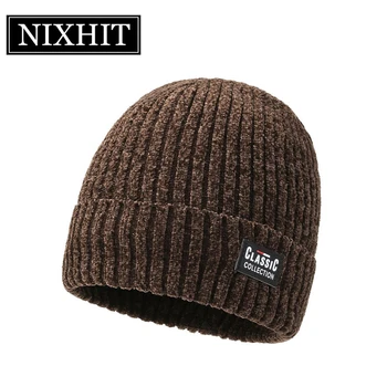 NIXHIT Plus Бархатные толстые теплые меховые тюбетейки, шапочки, мужская зимняя шапка, вязаные шапки для верховой езды, мужская шапка из синельного флиса, Z256