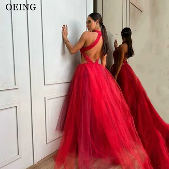 OEING, сексуальные красные вечерние платья, простое многоуровневое платье для выпускного вечера из тюля с вырезом на подтяжках, праздничное платье с открытой спиной, праздничное платье для Фиесты