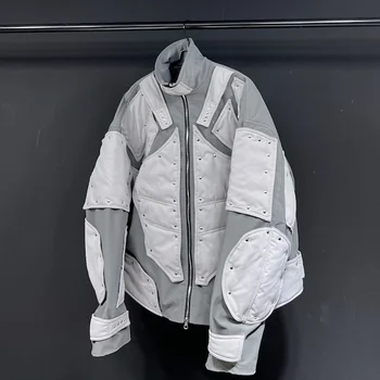 PFHQ Осенние мужские шикарные хлопчатобумажные куртки в стиле пэчворк, контрастный цвет, индивидуальность, высококачественное уличное пальто в стиле хип-хоп с подкладкой, крутое пальто 21F1252 1