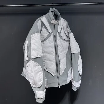 PFHQ Осенние мужские шикарные хлопчатобумажные куртки в стиле пэчворк, контрастный цвет, индивидуальность, высококачественное уличное пальто в стиле хип-хоп с подкладкой, крутое пальто 21F1252 2