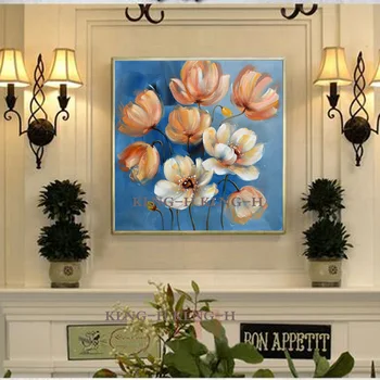 Pintura de lienzo grande pintada a mano flores abstractas pintura al óleo en lienzo pared arte pared imagen para decoración del 1