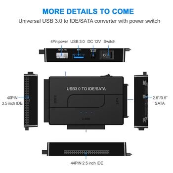 SATA Combo USB IDE, адаптер SATA, преобразователь жесткого диска SATA в USB3.0 для передачи данных 2.5/3.5/5.25 Оптический привод 3