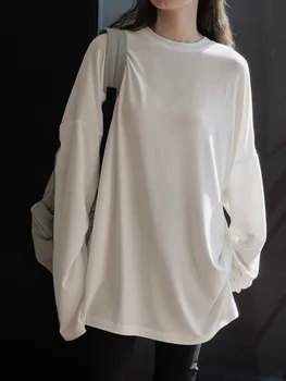 TT090 Базовая рубашка с круглым вырезом, свободная внутри, женская футболка с длинными рукавами. 0