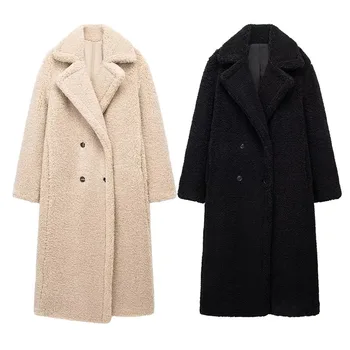 ZATRHMBM Женское осенне-зимнее модное флисовое пальто 2023 года, винтажная двубортная женская верхняя одежда с длинным рукавом, шикарные топы