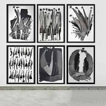 Абстрактные черно-белые персонажи, модные плакаты и принты, живопись, печать на холсте, настенные панно для гостиной Cuadros 0
