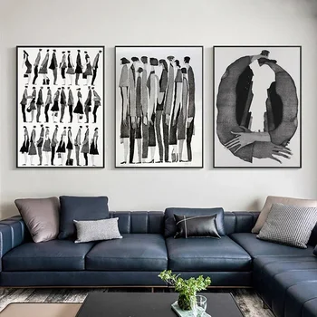 Абстрактные черно-белые персонажи, модные плакаты и принты, живопись, печать на холсте, настенные панно для гостиной Cuadros 1