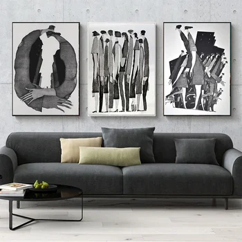 Абстрактные черно-белые персонажи, модные плакаты и принты, живопись, печать на холсте, настенные панно для гостиной Cuadros 2