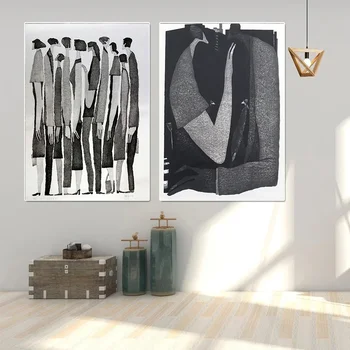 Абстрактные черно-белые персонажи, модные плакаты и принты, живопись, печать на холсте, настенные панно для гостиной Cuadros 3
