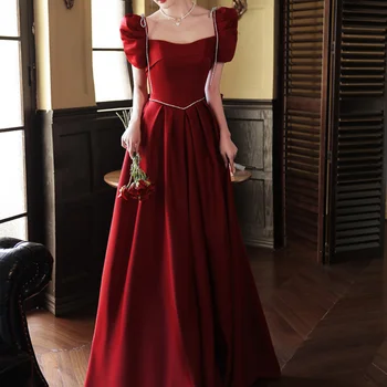 Бордовый Женский Ципао Чонсам, вечернее платье принцессы в стиле Ретро, Классическое Элегантное Сексуальное Вечернее платье с бантом на спине.