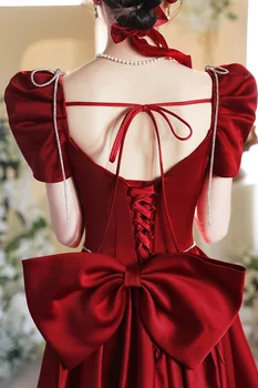 Бордовый Женский Ципао Чонсам, вечернее платье принцессы в стиле Ретро, Классическое Элегантное Сексуальное Вечернее платье с бантом на спине. 2