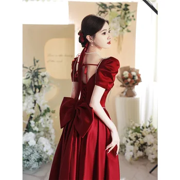 Бордовый Женский Ципао Чонсам, вечернее платье принцессы в стиле Ретро, Классическое Элегантное Сексуальное Вечернее платье с бантом на спине. 4