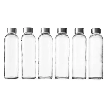 Бутылки из прозрачного стекла емкостью 18 унций, Многоразовые Бутылки для воды с крышками, натуральные, не содержащие BPA, экологически чистые Для приготовления сока