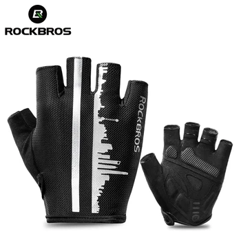 Велосипедные перчатки ROCKBROS с полупальцами, нескользящие дышащие велосипедные перчатки, мужские женские велосипедные перчатки, защищающие от пота, светоотражающие перчатки