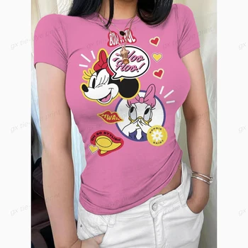 Верхняя одежда с принтом Disney Minnie Mickey Mouse, эстетическая футболка, Женская забавная футболка, уличная одежда, женская летняя женская футболка с рисунком 0