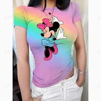 Верхняя одежда с принтом Disney Minnie Mickey Mouse, эстетическая футболка, Женская забавная футболка, уличная одежда, женская летняя женская футболка с рисунком 1