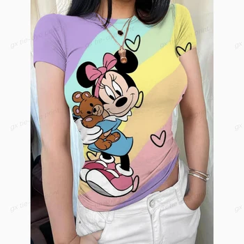 Верхняя одежда с принтом Disney Minnie Mickey Mouse, эстетическая футболка, Женская забавная футболка, уличная одежда, женская летняя женская футболка с рисунком 2